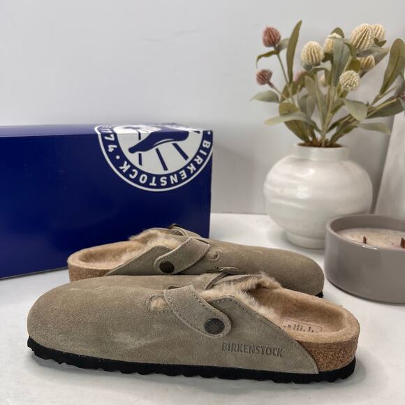 Birkenstock Boston VL/Shearling Suede Taupe Narrow Fit Men 3/Women 5 NWB main image 3